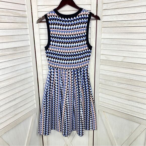 Susan Monaco Stitch Fix Geometric Print Fit & Flare Dress Blue Pink Small - Picture 8 of 12
